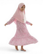 The Ward Dress — Girls’ Pink Tie-Dye Tiered Modest Maxi with Matching Hijab