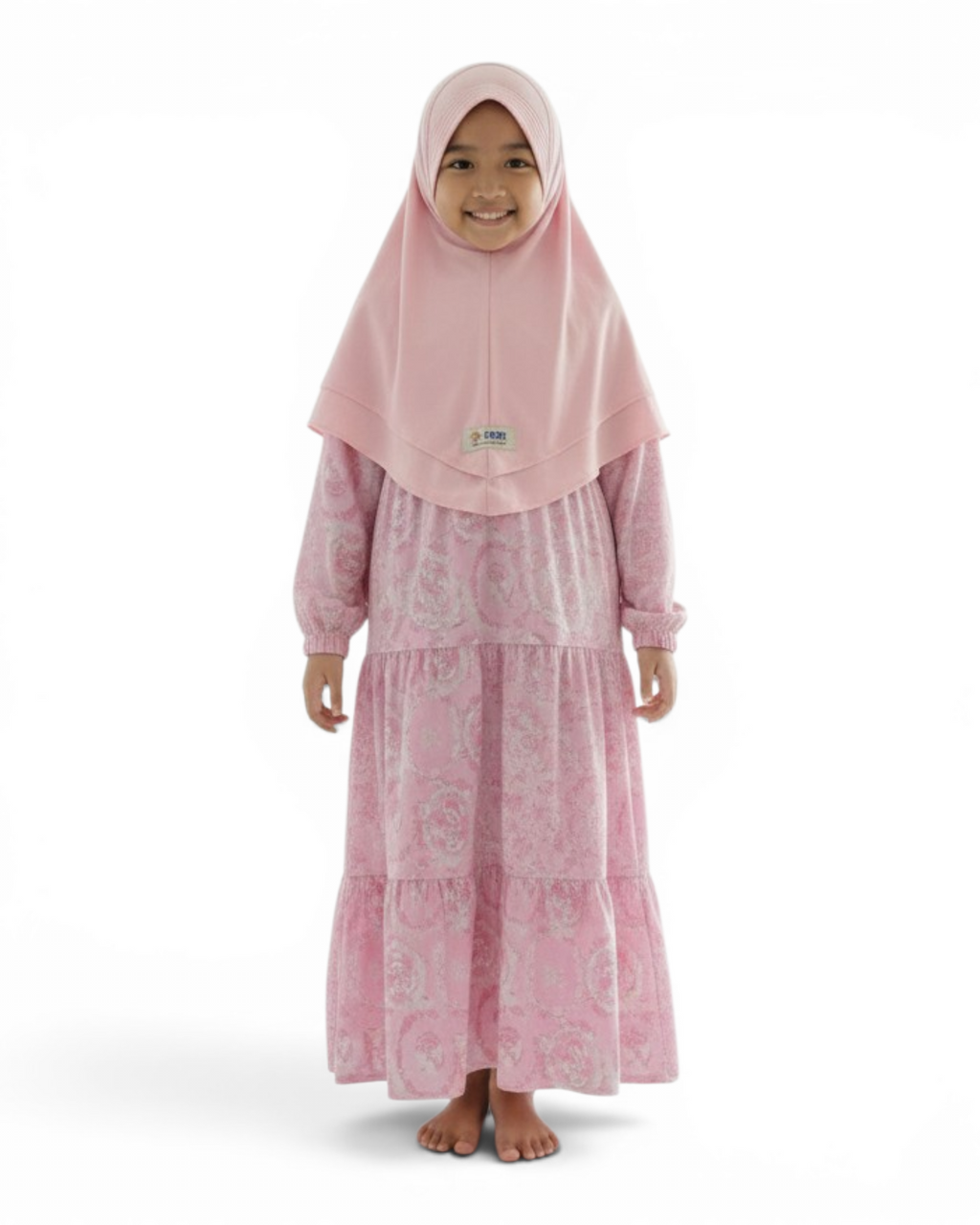 The Ward Dress — Girls’ Pink Tie-Dye Tiered Modest Maxi with Matching Hijab