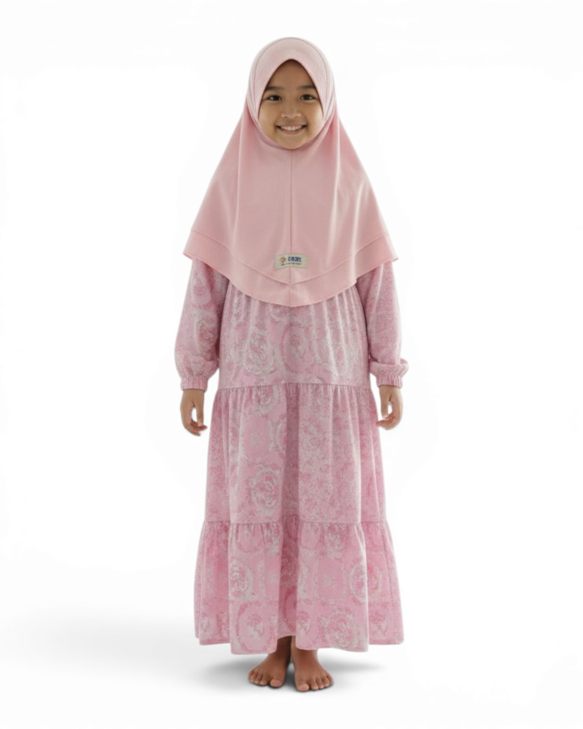 The Ward Dress — Girls’ Pink Tie-Dye Tiered Modest Maxi with Matching Hijab