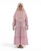 The Ward Dress — Girls’ Pink Tie-Dye Tiered Modest Maxi with Matching Hijab