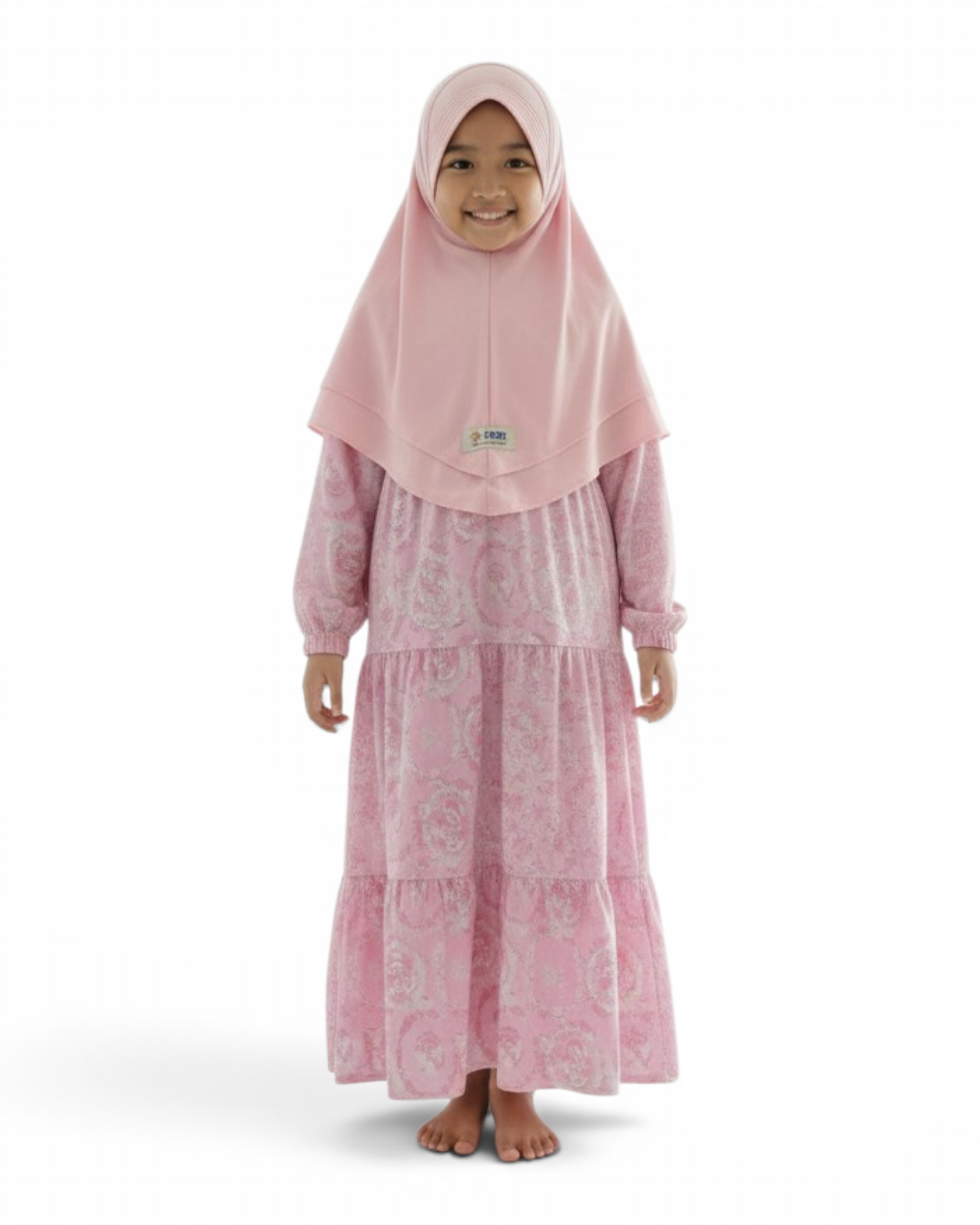 The Ward Dress — Girls’ Pink Tie-Dye Tiered Modest Maxi with Matching Hijab