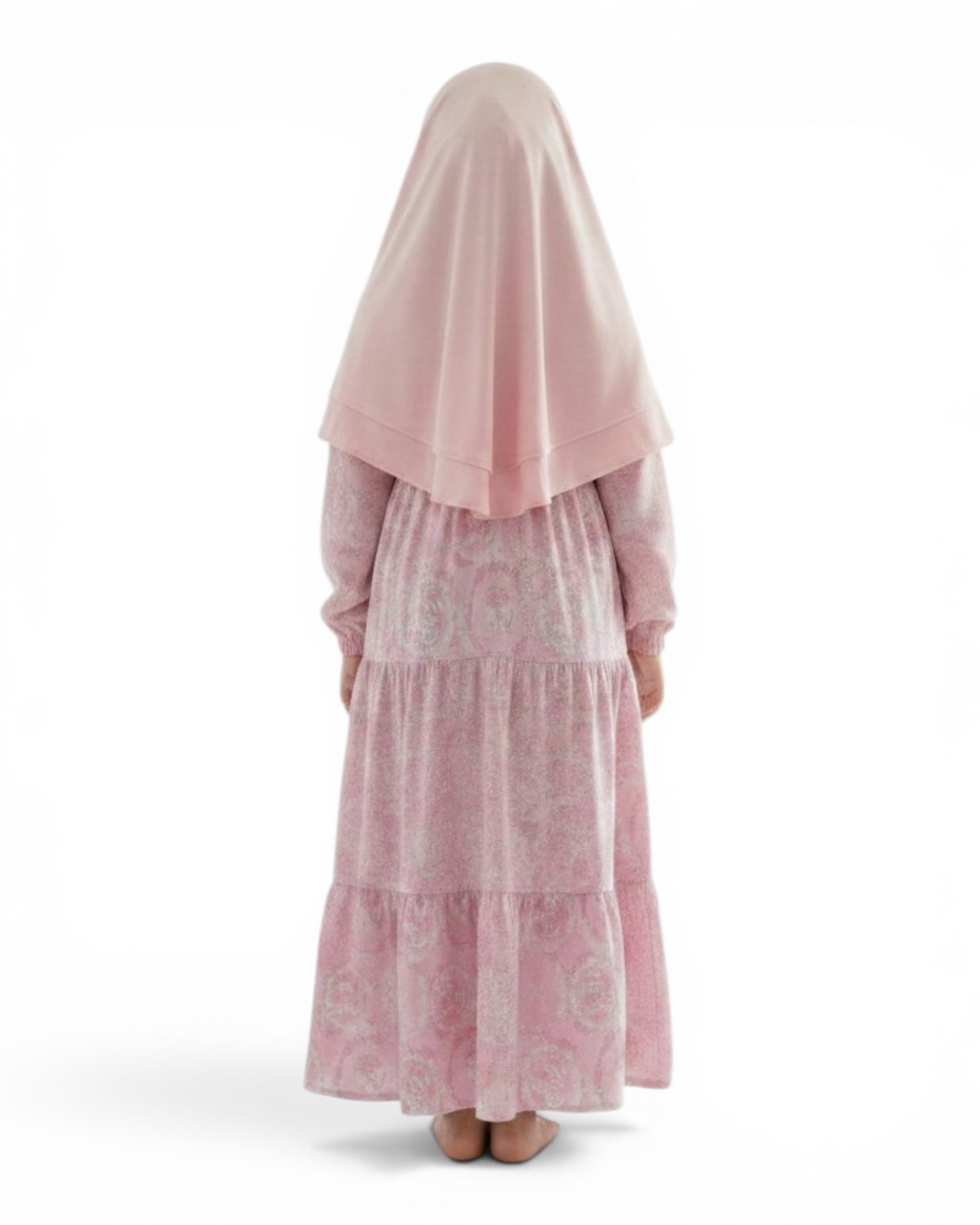 The Ward Dress — Girls’ Pink Tie-Dye Tiered Modest Maxi with Matching Hijab