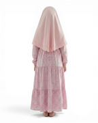 The Ward Dress — Girls’ Pink Tie-Dye Tiered Modest Maxi with Matching Hijab