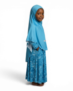 The Thalj Dress — Girls’ Turquoise Tie-Dye Modest Maxi with Matching Hijab