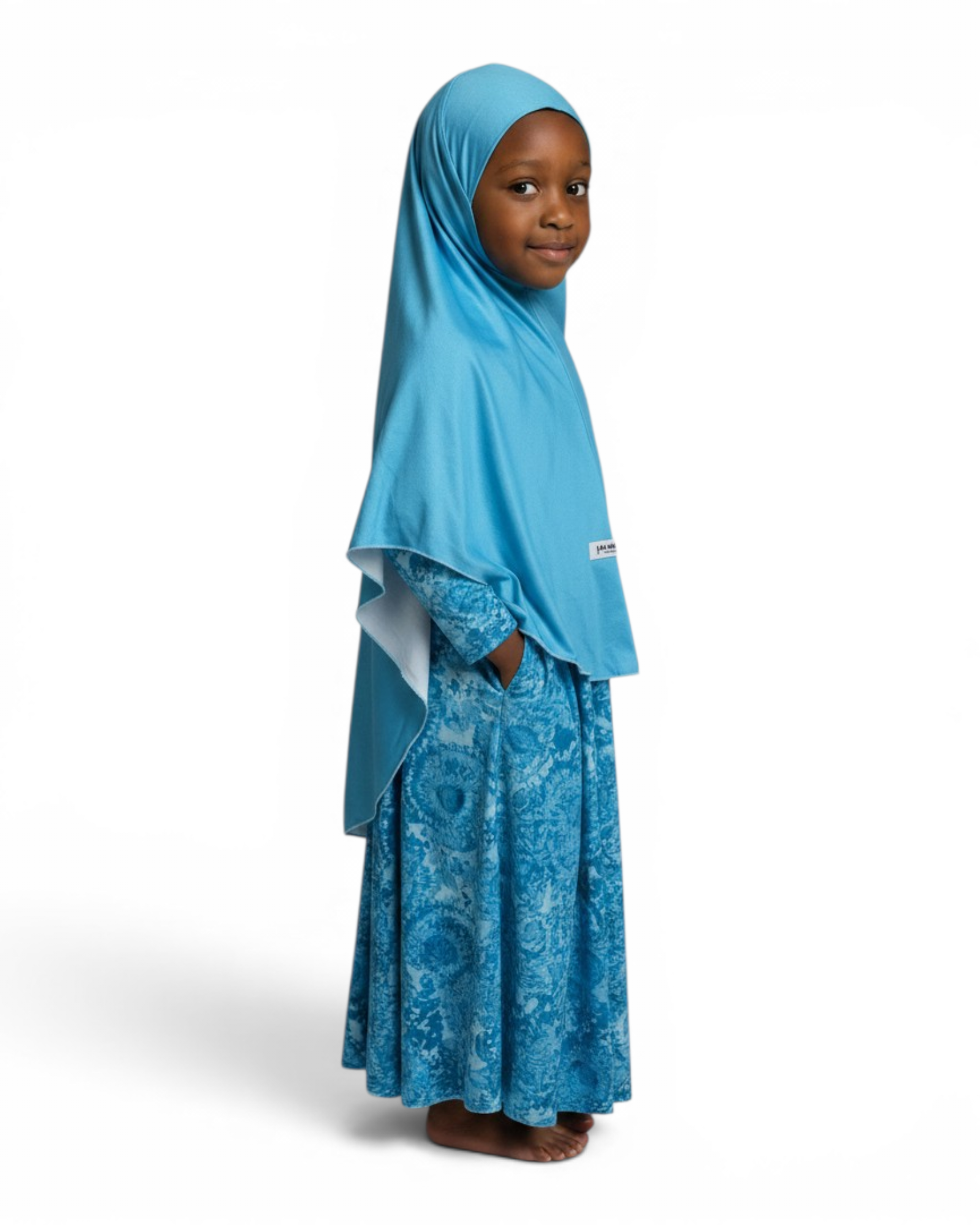 The Thalj Dress — Girls’ Turquoise Tie-Dye Modest Maxi with Matching Hijab