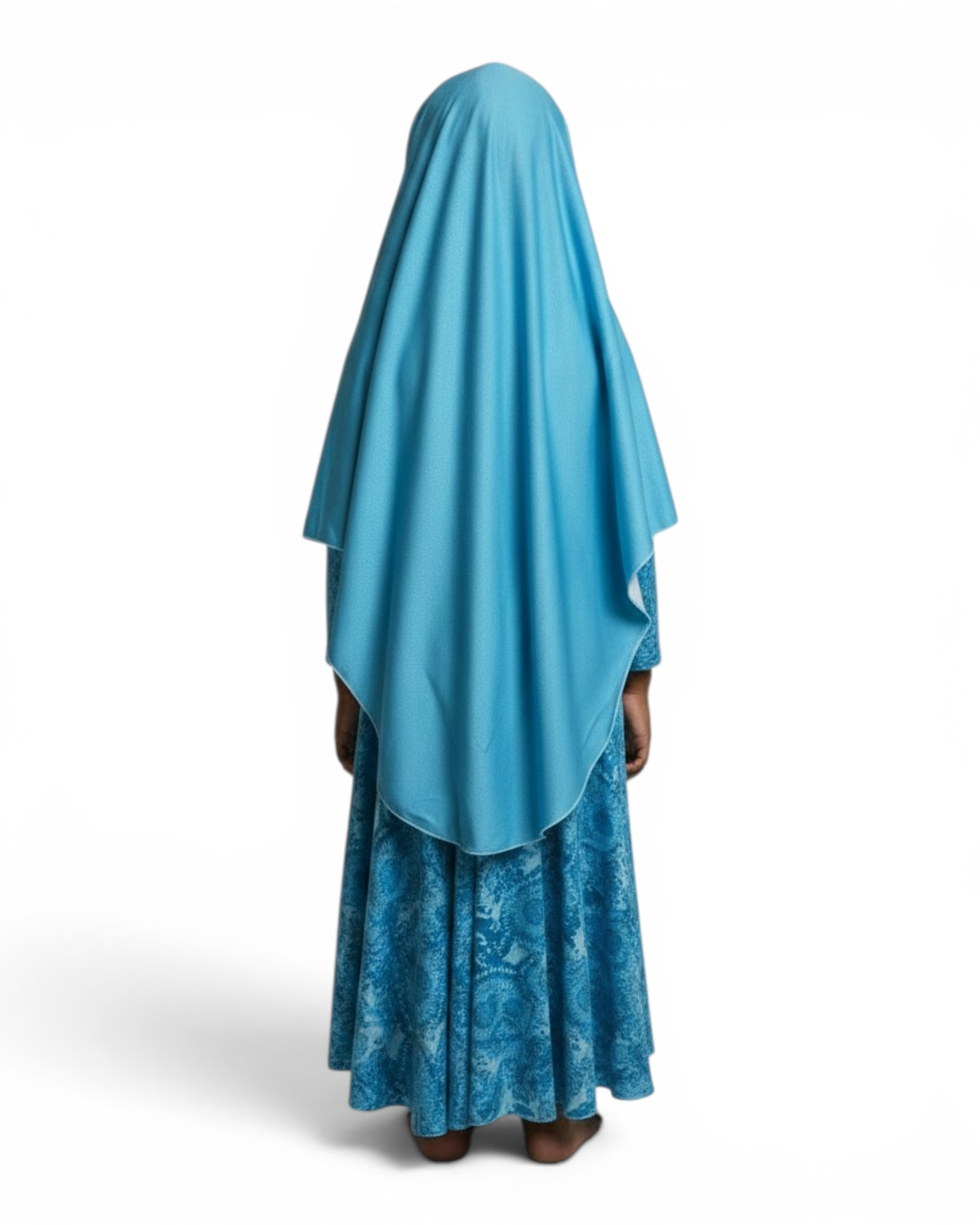 The Thalj Dress — Girls’ Turquoise Tie-Dye Modest Maxi with Matching Hijab