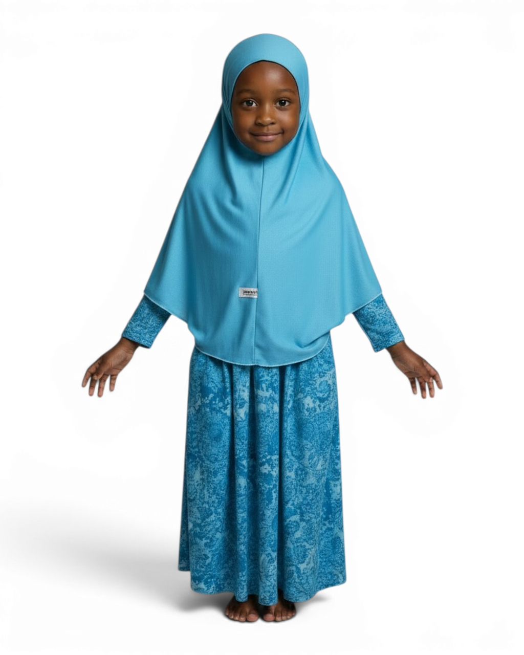 The Thalj Dress — Girls’ Turquoise Tie-Dye Modest Maxi with Matching Hijab