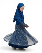 The Thuraya Dress — Girls’ Royal Blue Star Tulle Modest Maxi with Hijab
