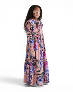 The Zahrah Dress — Girls’ Pink Floral Modest Maxi with Bow Tie