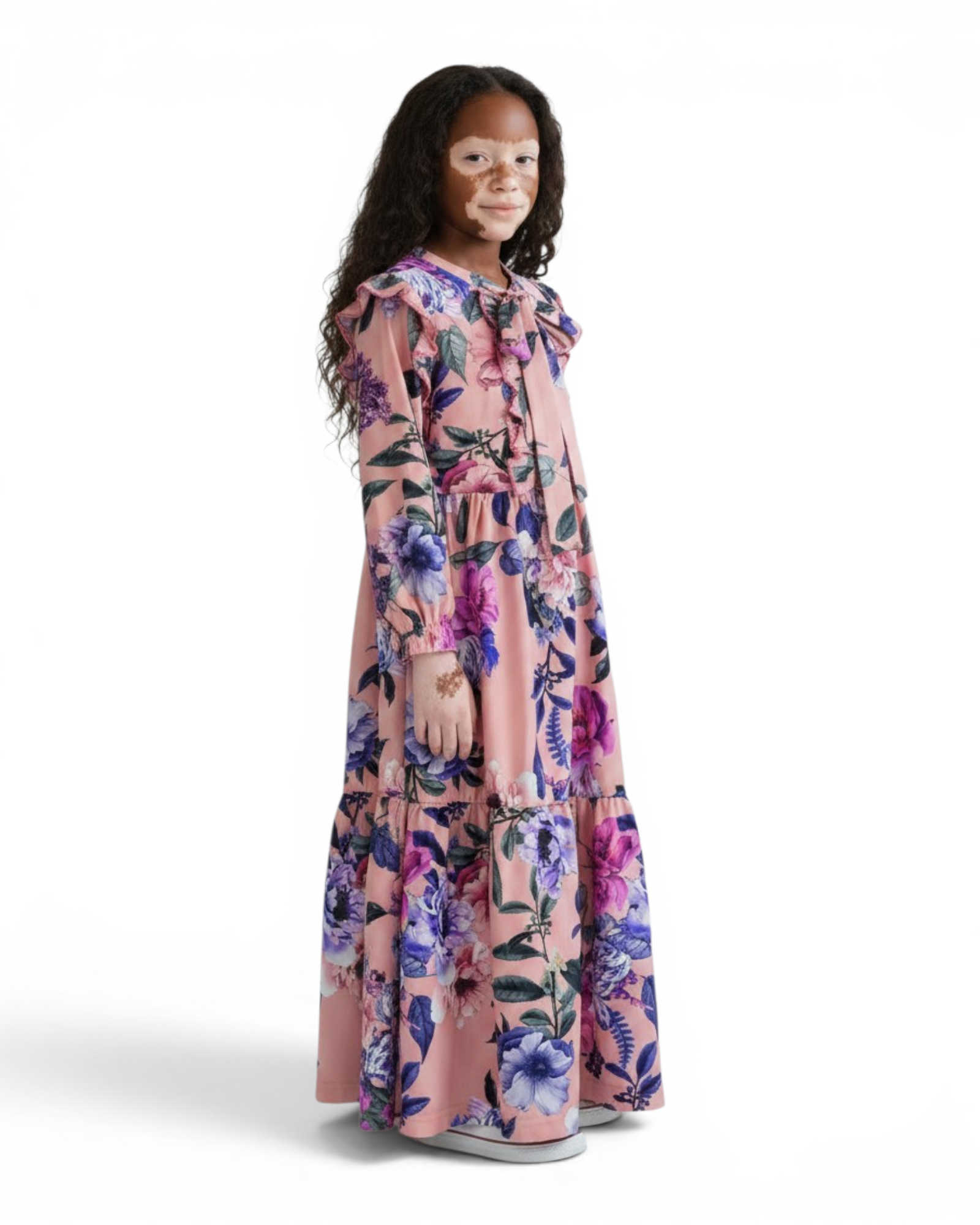The Zahrah Dress — Girls’ Pink Floral Modest Maxi with Bow Tie