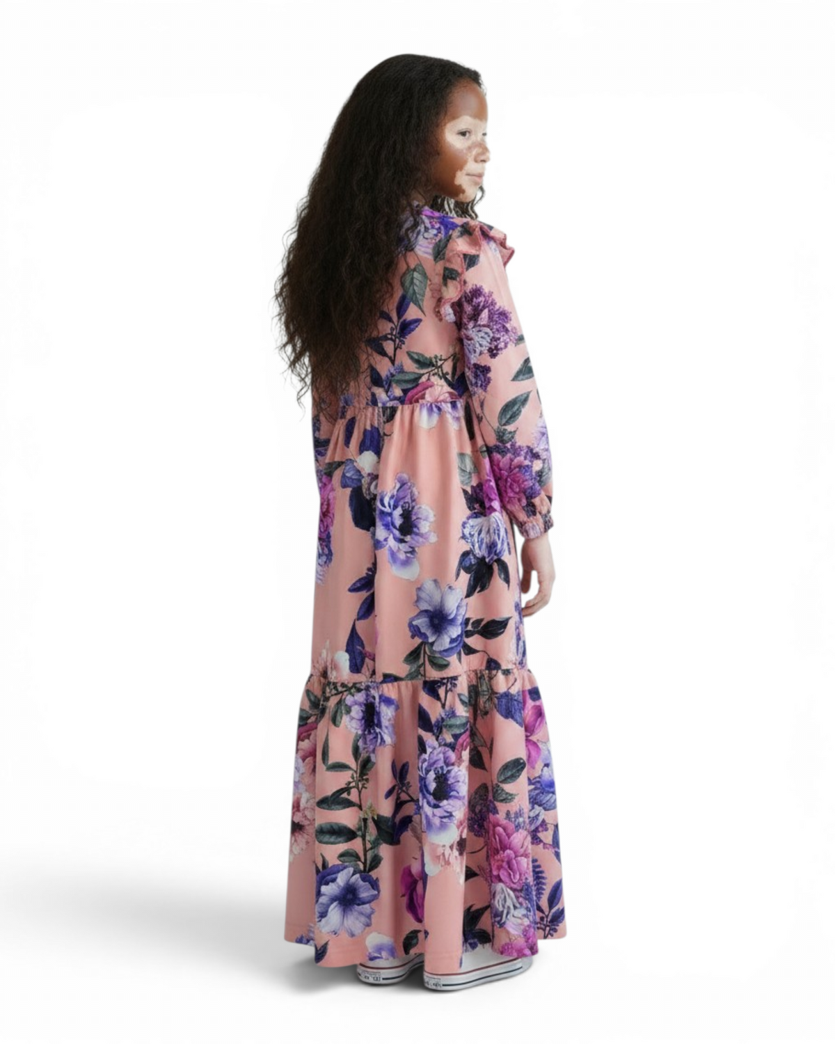 The Zahrah Dress — Girls’ Pink Floral Modest Maxi with Bow Tie