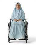 The Sakina Dress — Girls’ Blue Polka Dot Modest Maxi with Matching Hijab