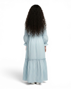 The Sakina Dress — Girls’ Blue Polka Dot Modest Maxi with Matching Hijab
