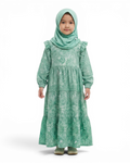 The Barakah Dress — Girls’ Mint Tie-Dye Modest Maxi with Matching Hijab