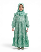 The Barakah Dress — Girls’ Mint Tie-Dye Modest Maxi with Matching Hijab