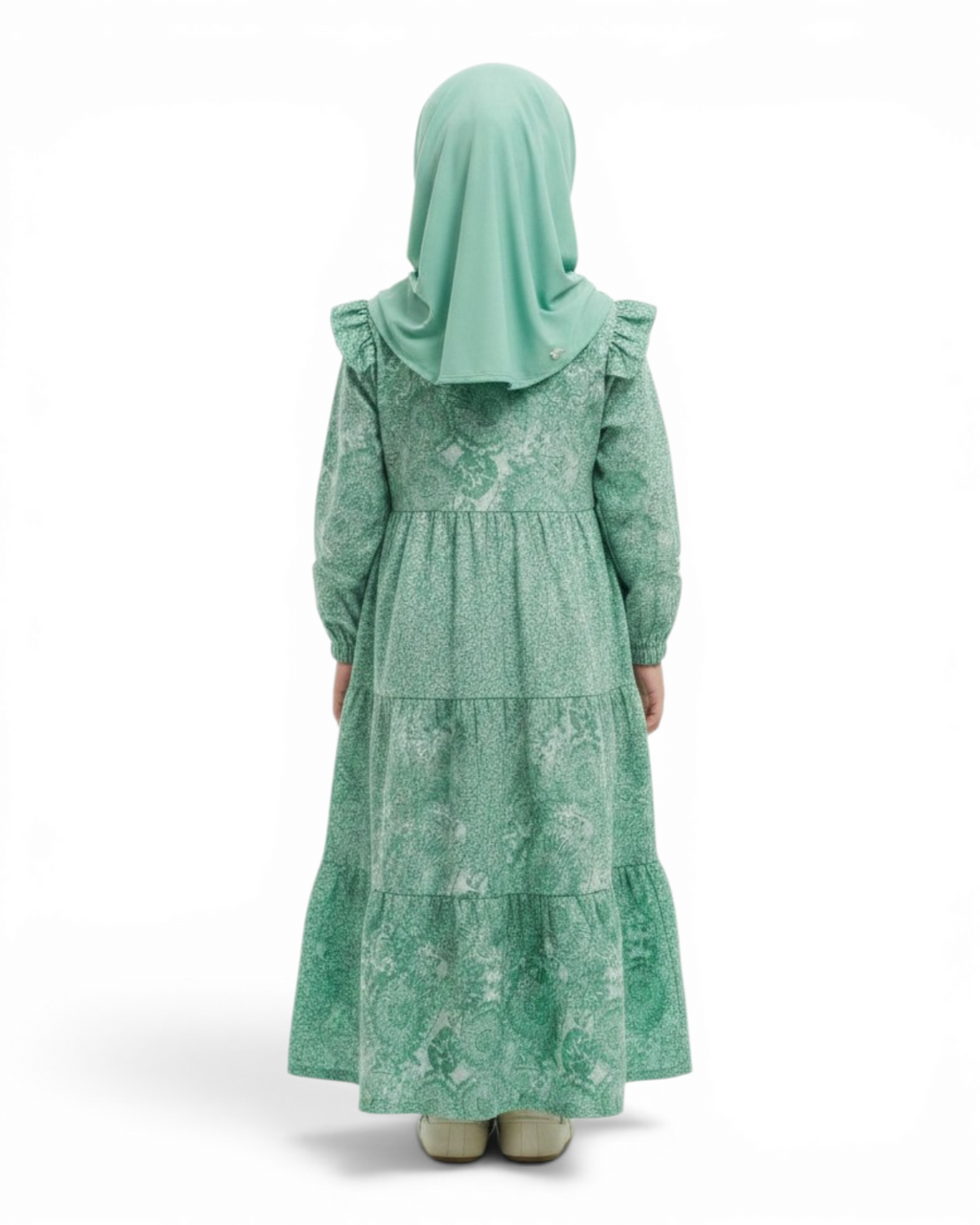 The Barakah Dress — Girls’ Mint Tie-Dye Modest Maxi with Matching Hijab
