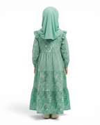 The Barakah Dress — Girls’ Mint Tie-Dye Modest Maxi with Matching Hijab