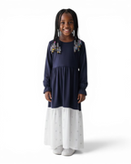 The Lujain Dress — Girls' Black & White Tulle Modest Maxi Dress Abaya with Matching Hijab