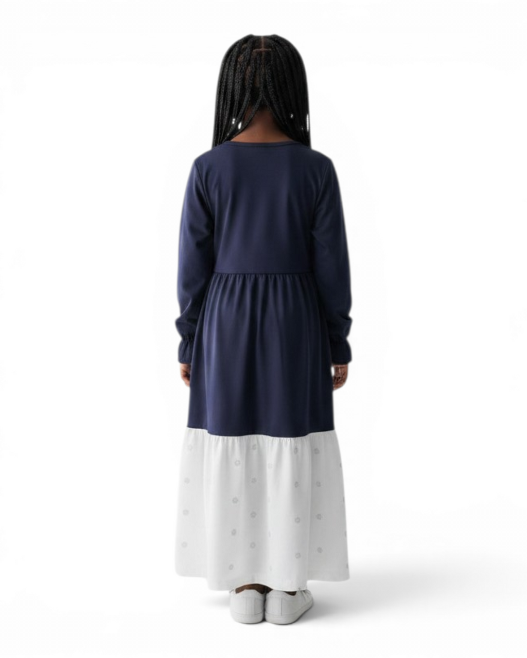 The Lujain Dress — Girls' Black & White Tulle Modest Maxi Dress Abaya with Matching Hijab