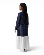 The Lujain Dress — Girls' Black & White Tulle Modest Maxi Dress Abaya with Matching Hijab