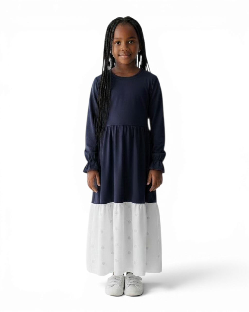 The Lujain Dress — Girls' Black & White Tulle Modest Maxi Dress Abaya with Matching Hijab