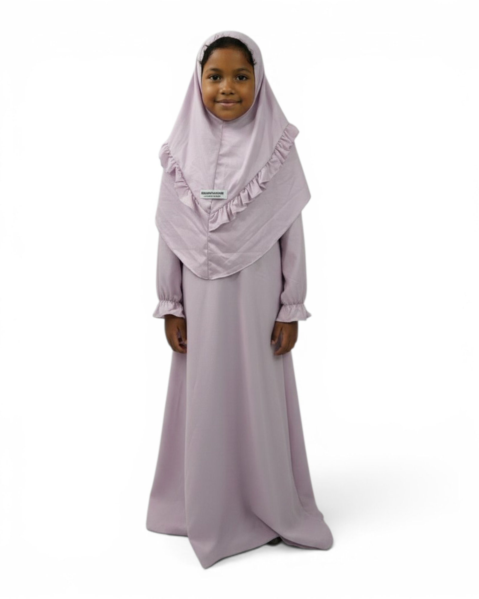 The Noor Dress — Girls’ Soft Lavender Modest Maxi with Ruffle Hijab