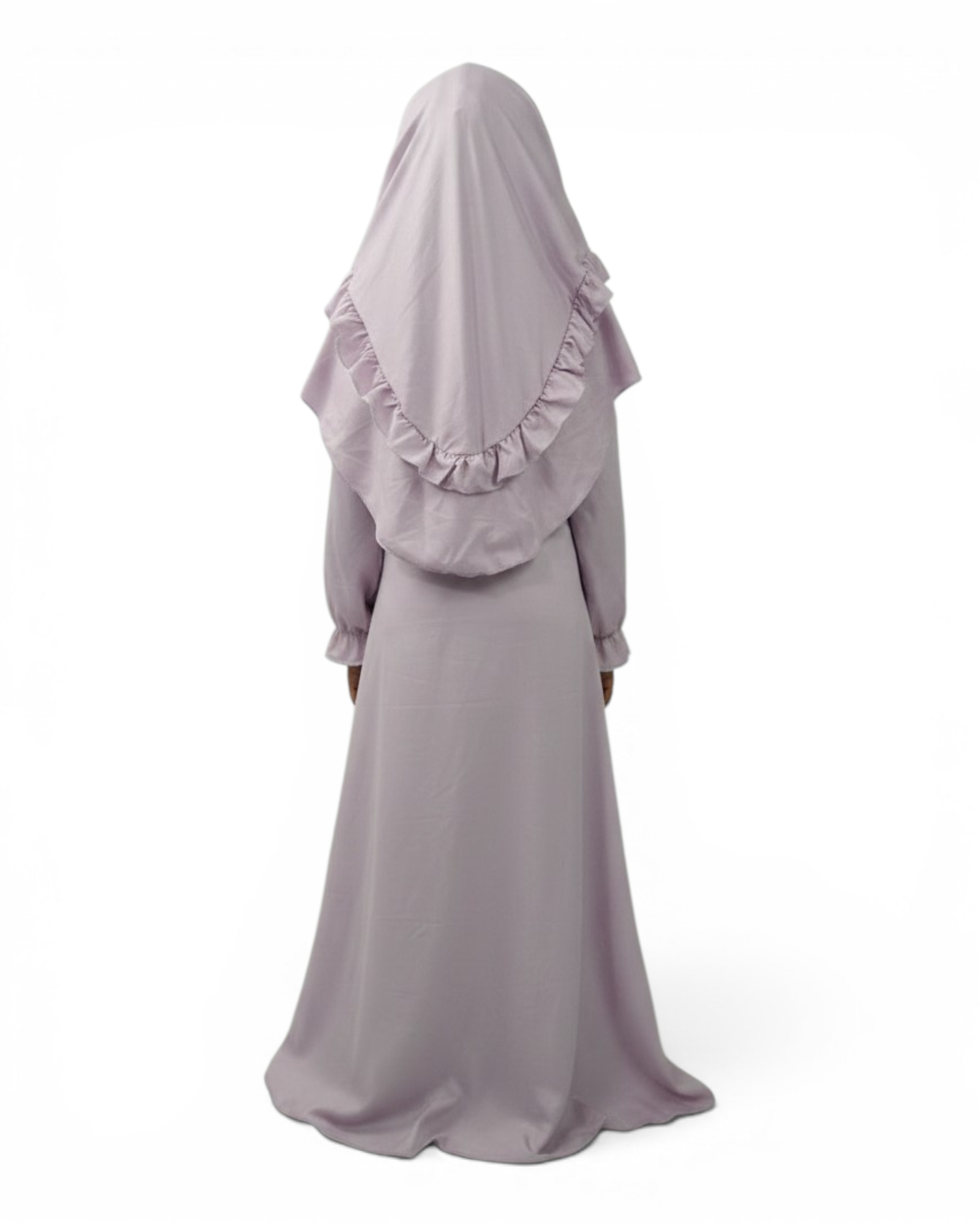 The Noor Dress — Girls’ Soft Lavender Modest Maxi with Ruffle Hijab