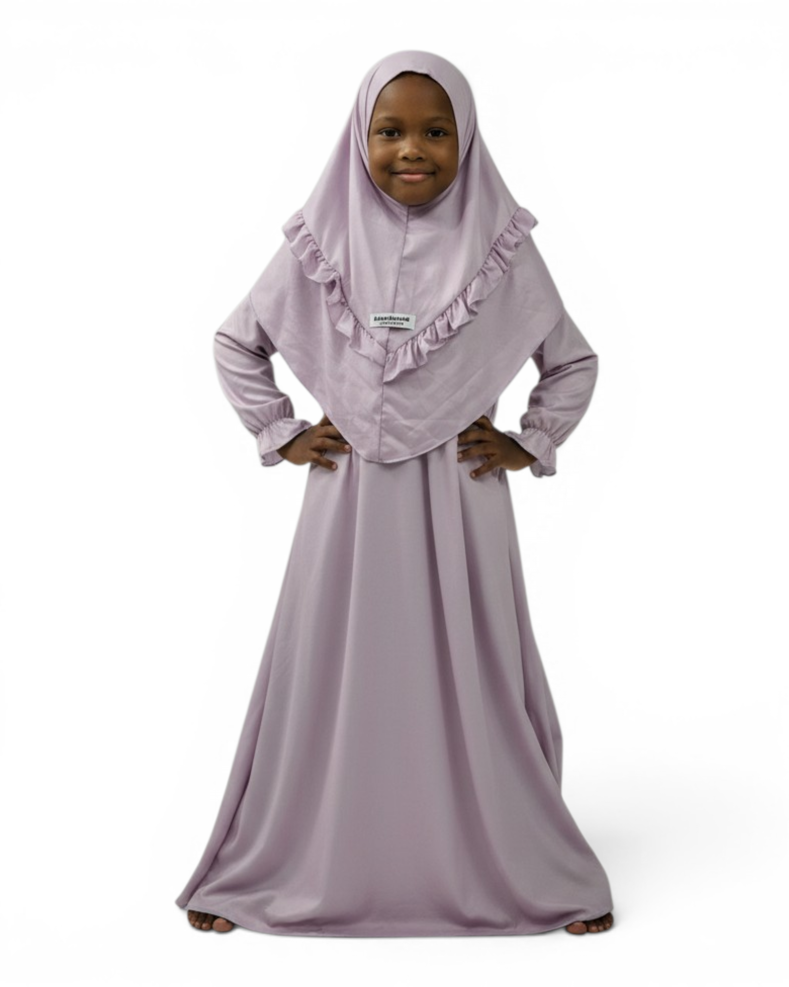 The Noor Dress — Girls’ Soft Lavender Modest Maxi with Ruffle Hijab