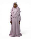 The Noor Dress — Girls’ Soft Lavender Modest Maxi with Ruffle Hijab