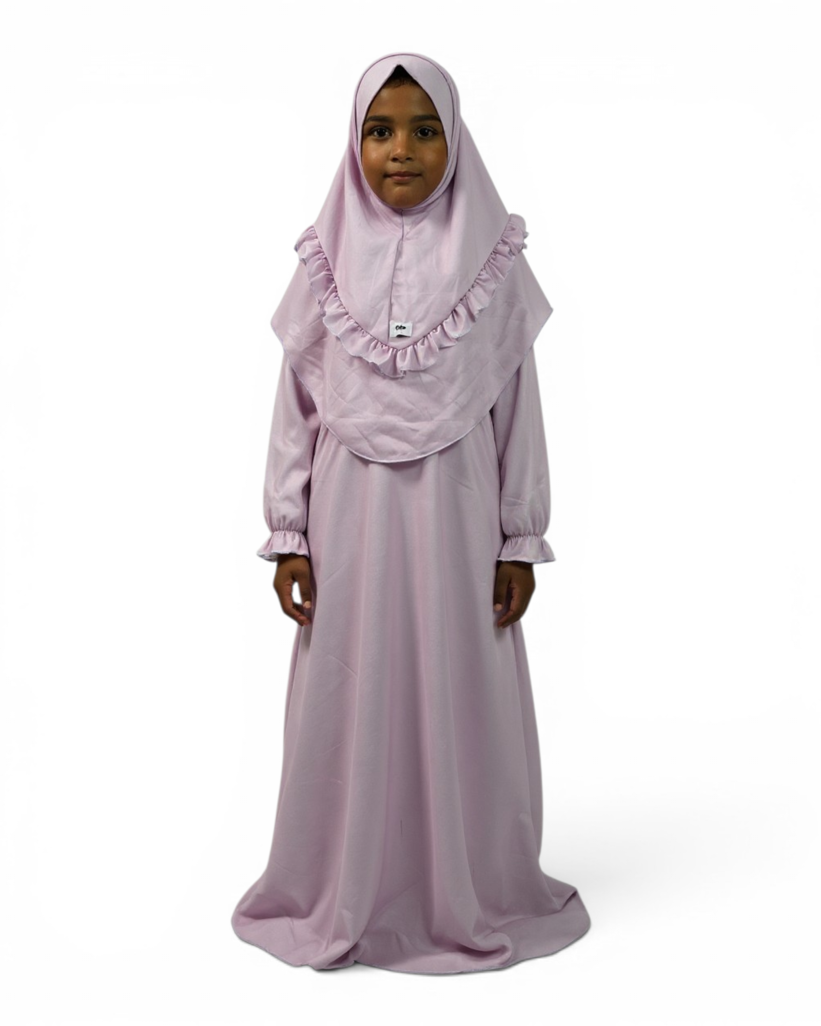 The Noor Dress — Girls’ Soft Lavender Modest Maxi with Ruffle Hijab