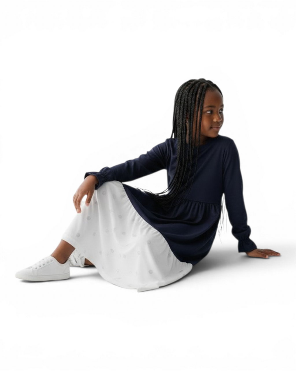 The Lujain Dress — Girls' Black & White Tulle Modest Maxi Dress Abaya with Matching Hijab