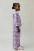 The Qalb Pajama Set — Girls’ Purple Heart-Print Two-Piece Pajamas with White Hijab