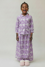 The Qalb Pajama Set — Girls’ Purple Heart-Print Two-Piece Pajamas with White Hijab