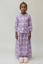 The Qalb Pajama Set — Girls’ Purple Heart-Print Two-Piece Pajamas with White Hijab