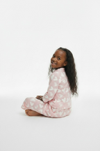 The Qalb Pajama Set — Girls’ Soft Pink Heart-Print Two-Piece Pajamas with White Hijab