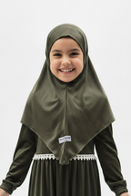 The Zaytun Abaya — Girls’ Olive Green Modest Set with Matching Hijab