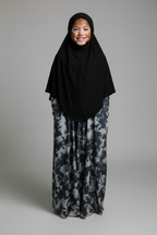 The Sahab Abaya — Girls’ Charcoal Tie-Dye Modest Set with Black Hijab