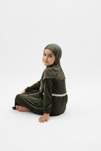 The Zaytun Abaya — Girls’ Olive Green Modest Set with Matching Hijab