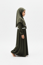 The Zaytun Abaya — Girls’ Olive Green Modest Set with Matching Hijab