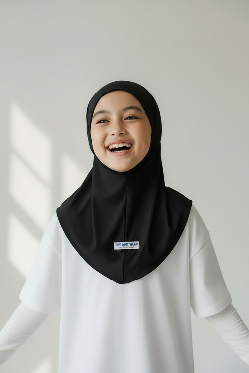 The Adab Hijab — Girls’ Classic Black Pull-On Hijab