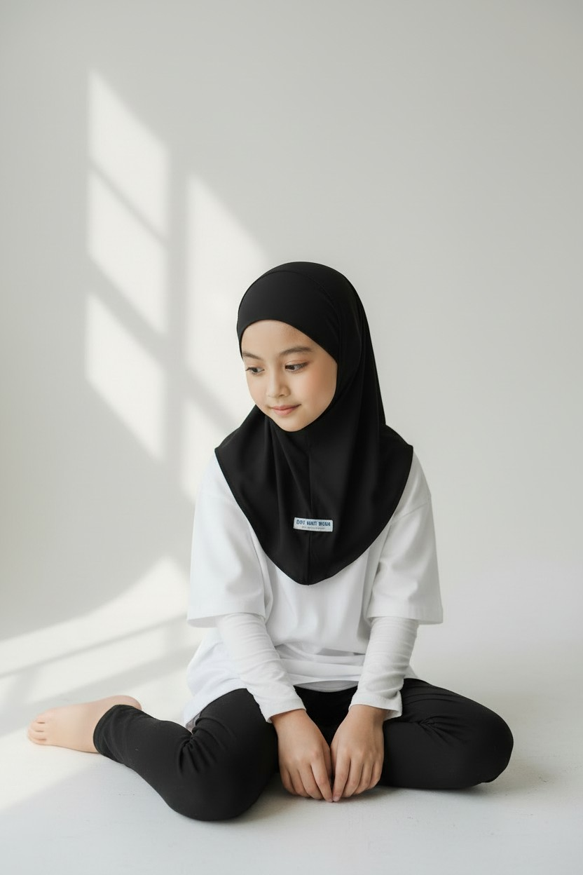 The Adab Hijab — Girls’ Classic Black Pull-On Hijab