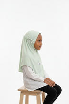 The Sakeena Hijab — Girls’ Soft Mint Pull-On Hijab with Bow Accent