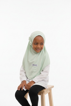 The Sakeena Hijab — Girls’ Soft Mint Pull-On Hijab with Bow Accent