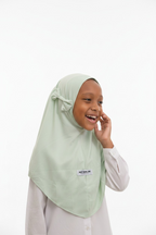 The Sakeena Hijab — Girls’ Soft Mint Pull-On Hijab with Bow Accent